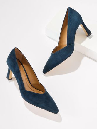 Talbots Kaylee Suede Flare Heel Pumps - Blue - 10 1/2 M Talbots