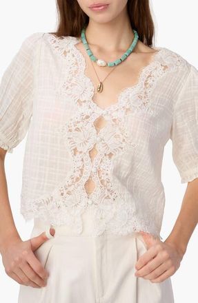 Cami NYC Junie Eyelash Lace Trim Cotton & Silk Top in White at Nordstrom, Size X-Small