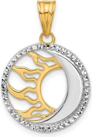Diamond2Deal 14k Yellow Gold White Rhodium Diamond-Cut Sun Moon Pendant