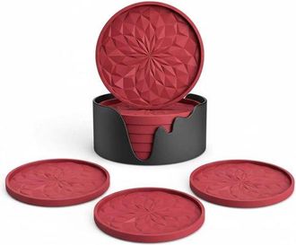 OEM Posavasos De Silicona - Juego De 6 - Protecci&oacute;n Para Mesas - Resistentes Al Calor Y Antideslizantes - 10x10 Cm - Rojo