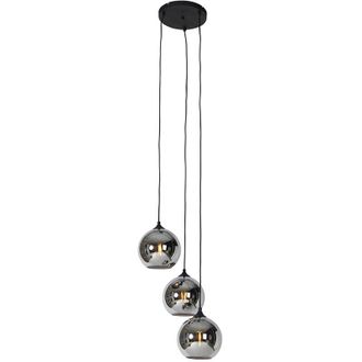 QAZQA Qazqa - Smart Pendant Lamp Black with Smoke Glass incl. 3 Wifi A60 - Wallace