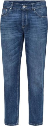 Brunello Cucinelli Blauwe Slim-Fit Mid-Rise Jeans - Heren - Slim Fit Jeans - Blauw - L - Katoen - Jeans