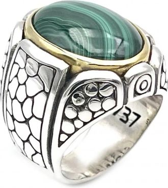 Jalan Jalan 925 Sterling Zilveren Ring met Ovale Malachiet - unisex - Ringen - Veelkleurig - 56 MM - Accessoires