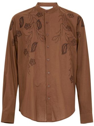 Amaranto Brown Shirt With Floral Embroidery