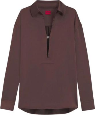 HUGO BOSS Dames, Blouses & Shirts, Bruin, Maat: 2XL Satijn
