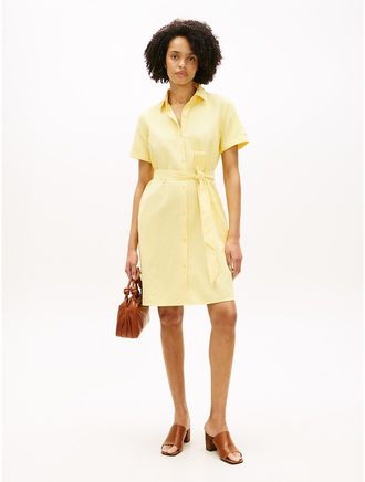 Tommy Hilfiger Womens Belted Linen-Cotton Blend Shirtdress - Yellow - XXL