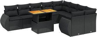 vidaXL Vidaxl - Set De Sof&aacute;s De Jard&iacute;n 10 Pzas Cojines Rat&aacute;n Sint&eacute;tico Negro