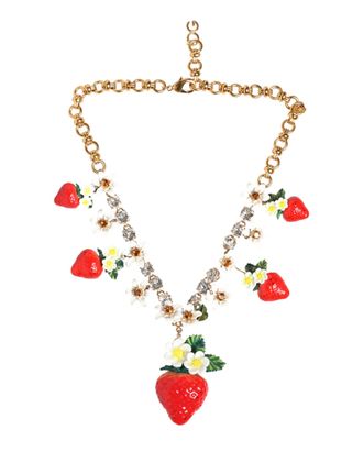 Dolce & Gabbana Gouden Messing FRUIT Hangertjes Bloemen Kristal Logo Ketting