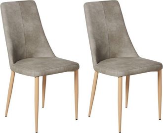 Beliani Conjunto De 2 Sillas De Comedor De Piel Sint&eacute;tica Gris Madera Clara Clayton