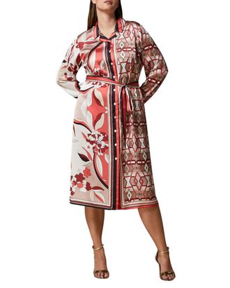 Marina Rinaldi Divinita Printed Satin Midi Dress In Red, White