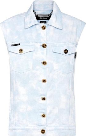 Philipp Plein Bleach-effect Denim Vest - Dames - Bodywarmers - Blauw - M - Denim - Jassen