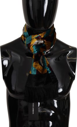 Dolce & Gabbana Multicolor DG Logo Print Shawl Wrap Fringe Mens Scarf - Multicolour Viscose - One Size