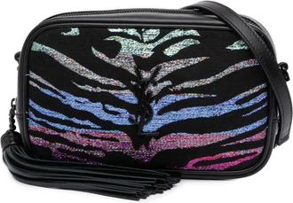Saint Laurent Borsa a tracolla Lou in tela con motivo tigrato metallizzato e monogramma 2019 - Nero