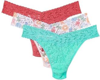 Hanky Panky Signature Lace Original Rise Thong 3-Pack Womens Underwear Naples/By The Sea/Sea You Later, Nylon