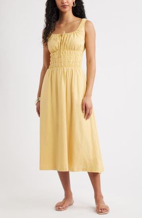 Open Edit Smocked Waist Midi Dress in Yellow Sahara at Nordstrom, Size Xx-Small