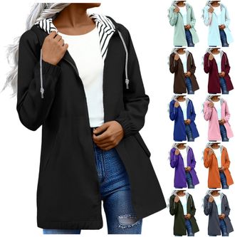 Generic Long Waterproof Coats Women Rain Coats for Women Waterproof Long Rain Jackets Lightweight Hooded Jackets with Pockets