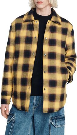 Sandro Grunge Checkered Cotton Overshirt in Jaune at Nordstrom Rack, Size Xx-Large