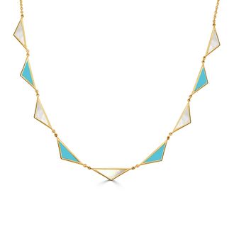 Italian Gold, Inc 14K Yellow Gold 9 Station Triangle Necklacen-Mother of Pearl & Turquoise