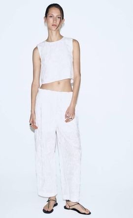 Mango Pantalone in cotone ricamato a fiori bianco - Donna - XS - MANGO