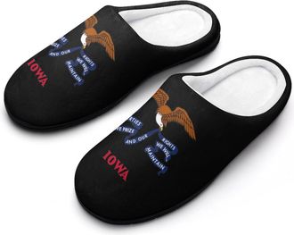 Generic United States Lowa Flag Logo Mens Slippers Slip On Comfortable Fleece Cotton House Shoes Winter