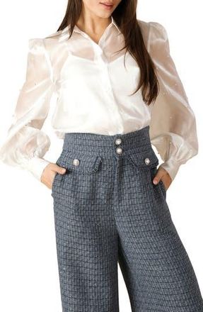 Flying Tomato Organza Embellished Button-Up Shirt in Cream at Nordstrom Rack, Size Large