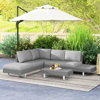 OUTSUNNY 3pc Rattan Wicker Sofa Set with Tea Table & Cushions, Light Grey