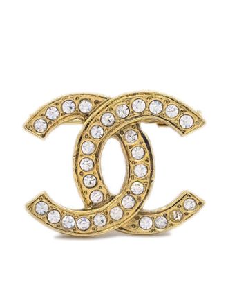 Chanel Spilla con strass CC anni 80-90 - Oro