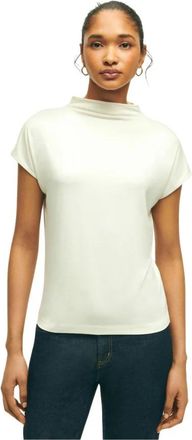 Brooks Brothers Cr&egrave;mekleurig stretch rayon jersey shirt - Dames - T-shirts - Beige - M - Rayon - Tops