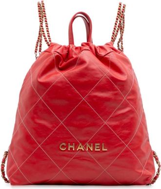 Chanel Pre-owned Drawstring Backpack - Dames - Vintage Rugzakken - Rood - ONE Size - Leer - Vintage