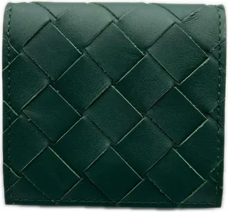 Bottega Veneta Intrecciato Green Leather Coin Purse/Coin Case (Pre-Owned)