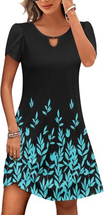 Zeagoo Women Dresses Casual Short Sleeve Summer Beach Sun Dress Floral Loose Swing Short Dress with Pockets Black Size 8