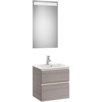 Roca Roca - Pack Mueble De 2 Cajones 500 Mm + Lavabo + Espejo Led The Gap Color: Roble City Texturizado