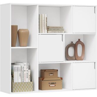 Woltu Woltu - Librer&iacute;a De 8 Cubos, Estante De Almacenamiento De Madera, Organizador Independiente Para Oficina, Sala De Estar, Dormitorio, Blanco