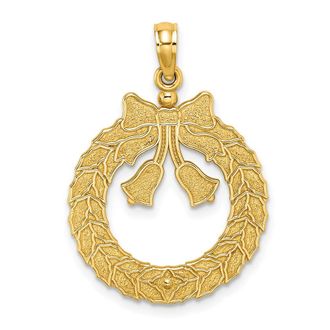 Diamond2Deal 14k Yellow Gold Satin Polished Christmas Wreath Charm