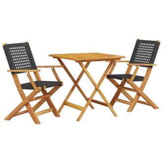 Berkfield Home 3 Piece Bistro Set Black Poly Rattan & Solid Wood