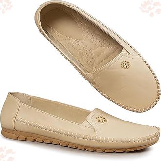 Generic Womens Casual Slip-On Walking FlatsLoafers,Stylish Orthopedic Shoes,Lightweight Slip on Stitched Flat-Soled Casual with Flower (Beige,5.5)