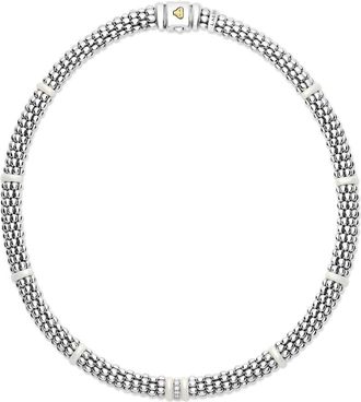 Lagos White Caviar Pavé Diamond Collar Necklace in Silver/Diamond at Nordstrom, Size 16