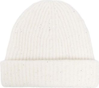 Fabiana Filippi Geribbelde wollen mix beanie - Dames - Hoeden - Beige - ONE Size - Wol - Accessoires