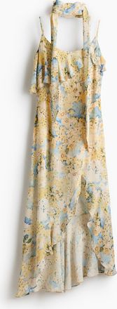 H&M Chiffonkleid mit Schal und Volants - Hellgelb/Gebl&uuml;mt