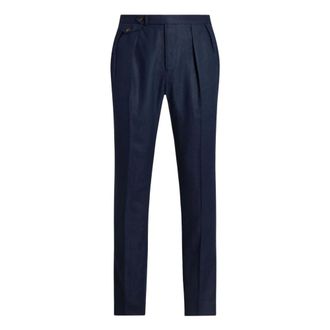 Ralph Lauren Suit Trousers, male, Blue, Size: W32 Pleated Linen Trouser