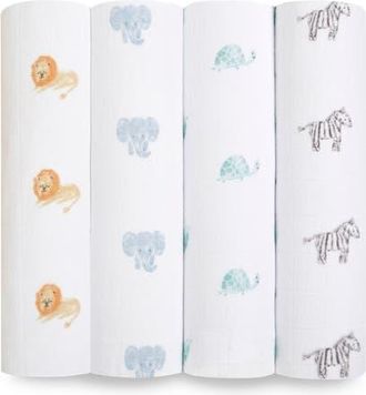 Aden + Anais Boutique 4-Pack 100% Organic Cotton Muslin Swaddles in Animal Kingdom at Nordstrom