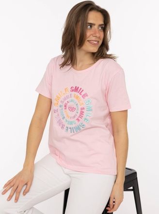 Zwillingsherz T-Shirt ZWILLINGSHERZ Smile, Damen, Gr. XXL, pink, Obermaterial: 95% Baumwolle, 5% Elasthan, Shirts T-Shirt, Farbenfrohe runde Stickerei, Rundhals, ku
