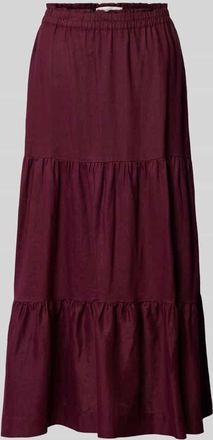 Christian Berg Midirock aus reinen Leinen mit Raffungen in Schoko, Gr&ouml;&szlig;e 34