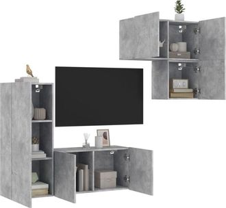 vidaXL Muebles De Tv De Pared 4 Pzas Madera Ingenier&iacute;a Gris Hormig&oacute;n Vidaxl
