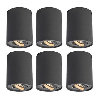 QAZQA Moderno Set De 6 Focos Gris Oscuro Giratorios E Inclinables - Rondoo Up Aluminio Cil&iacute;ndra Adecuado Para Led Max. 1 X 50 Watt - Qazqa