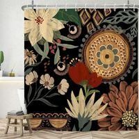 OEM Cortina De Ducha Estilo Bohemio De 180 Cm X 180 Cm, Cortina Floral Con Estampado De Follaje Bohemio, Cortina De Ba&ntilde;era Impermeable Y Antimoho, Cortina
