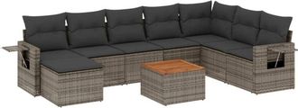 vidaXL Set De Muebles De Jard&iacute;n 9 Pzas Y Cojines Rat&aacute;n Sint&eacute;tico Gris Vidaxl