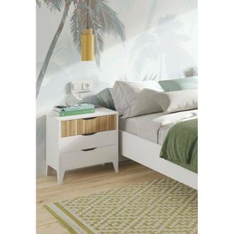 Dmora Mesa De Noche Naches, C&oacute;moda Baja, Mesilla De Noche, Estante De La Cama, 44x33 H50 Cm, Blanco Y Roble - Dmora