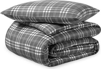 Bare Home 100% Cotton Flannel Duvet Cover & Sham Set in Stirling Plaid - Grey/white at Nordstrom, Size California King