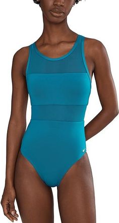 Nike Mesh V - Back One Piece Womens Swimsuits One Piece Green Abyss : MD, Polyester/Spandex